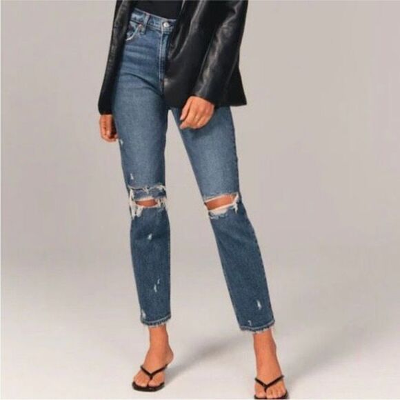 ABERCROMBIE & FITCH | The Mom High Rise Distressed Jeans Women’s Size 26 Long - Picture 1 of 11